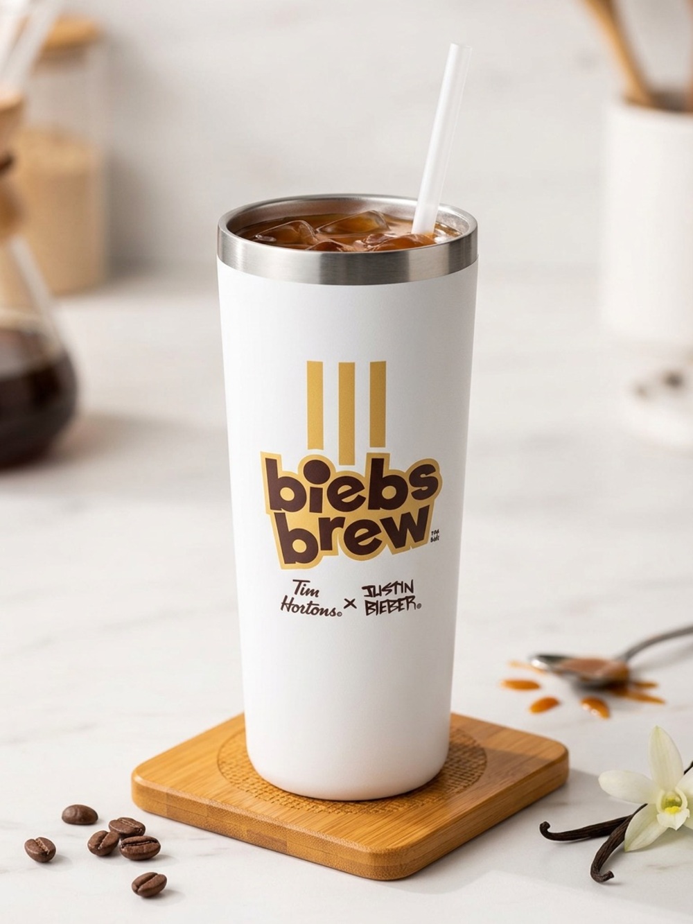 Tim Hortons Travel Mug, Biebs Brew Limited Edition Tumbler Mug With Straw